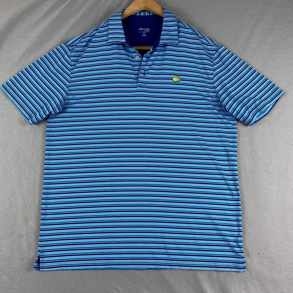Master Tech Mens Polo shirt XL Striped Blue Golf Short Sleeve Logo Patch